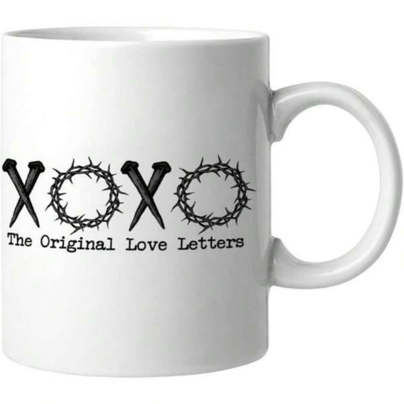 Tailorly White Ceramic 11 oz Mug - The Original Love Letters Rustic Black Nails And Sharp Crowns Of Thorns Forming Symbolic Xoxo