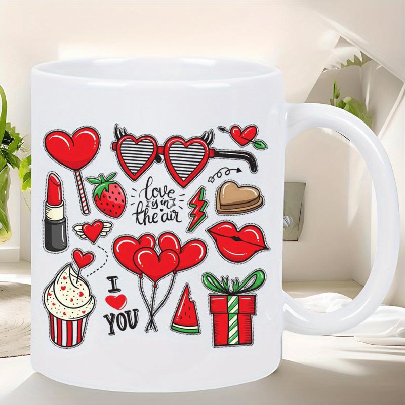 Tailorly White Ceramic 11 oz Mug - Love Is In The Air I Love You Vibrant Romantic Red Doodles Featuring Hearts And Sweet Whimsical Symbols Heart