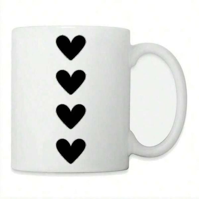 Tailorly White Ceramic 11 oz Mug - Simple Minimalist Style Featuring Four Solid Black Symmetrical Geometric Love Heart