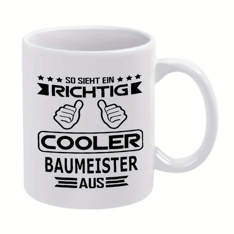 Tailorly White Ceramic 11 oz Mug - Classic White Ceramic Vessel With Thumbs Up Icons And Stars Patterned Mug