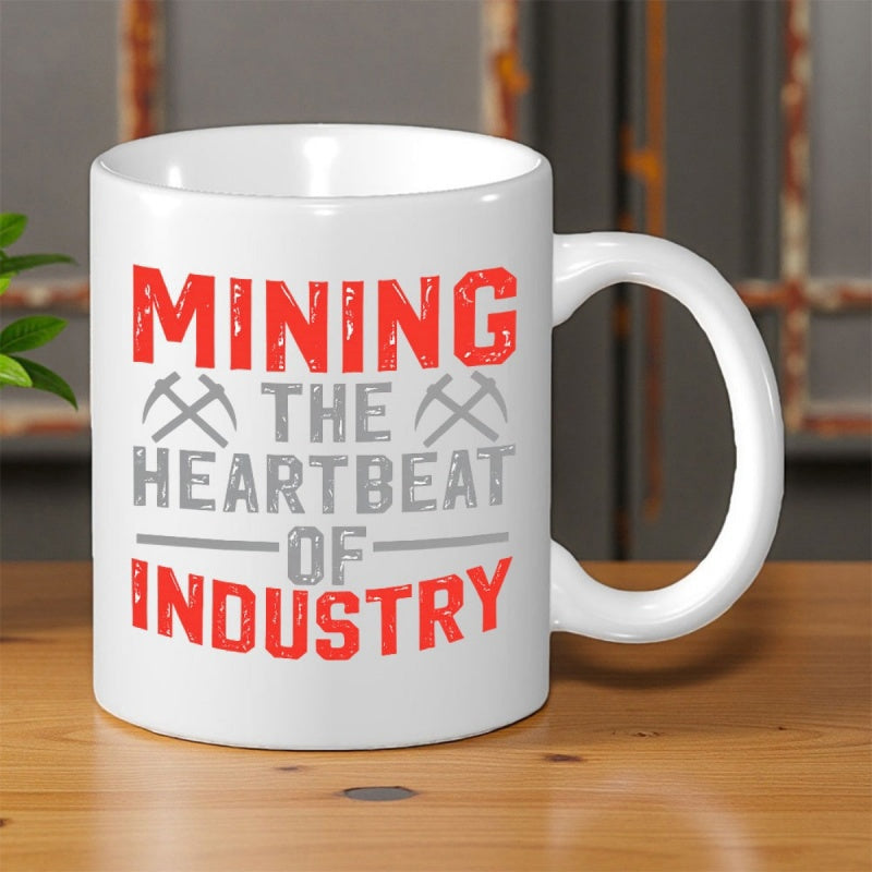 Tailorly White Ceramic 11 oz Mug - Mining The Heartbeat Of Industry Industrial Crossed Tools Symbolizing Hard Work And Strong Development With Stenciled Style
