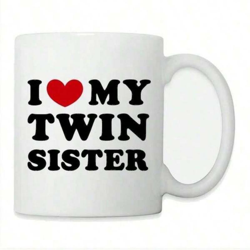 Tailorly White Ceramic 11 oz Mug - I My Twin Sister Simple Red Heart Centered Between Bold Black Serif Text Print