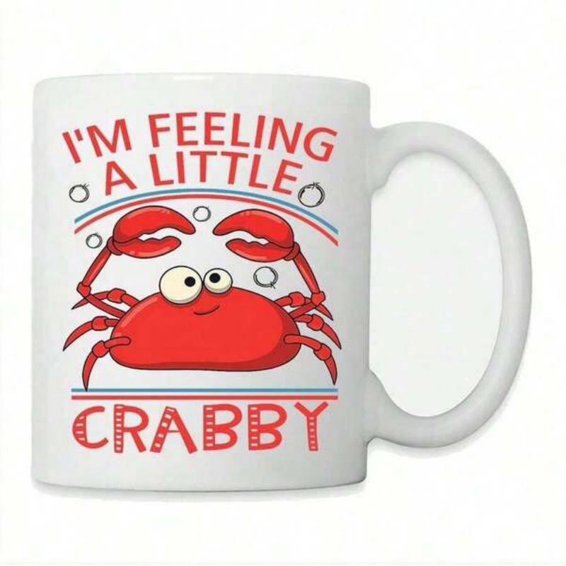Tailorly White Ceramic 11 oz Mug - Im Feeling A Little Crabby Whimsical Red Cartoon Crustacean With Expressive Eyes And Bubbles Crab