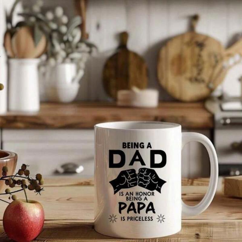 Tailorly White Ceramic 11 oz Mug - Being A Dad Is An Honor Being A Papa Is Priceless Bold Black Silhouette Fists Meeting In A Strong Symmetric Fist Bump Mug