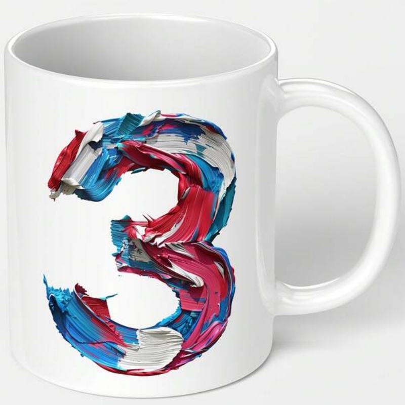 Tailorly White Ceramic 11 oz Mug - Vibrant Artistic Oil Paint Strokes Forming A Textured Numerical Figure Number