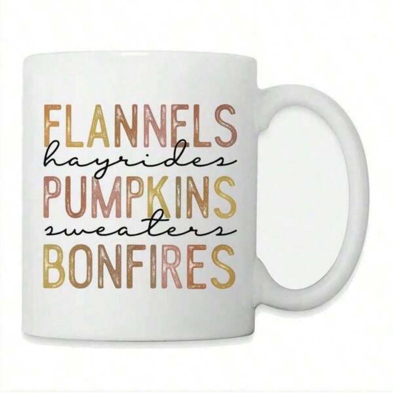 Tailorly White Ceramic 11 oz Mug - Flannels Hayrides Pumpkins Sweaters Bonfires Autumn Themed Textured Typography Printed On A Smooth