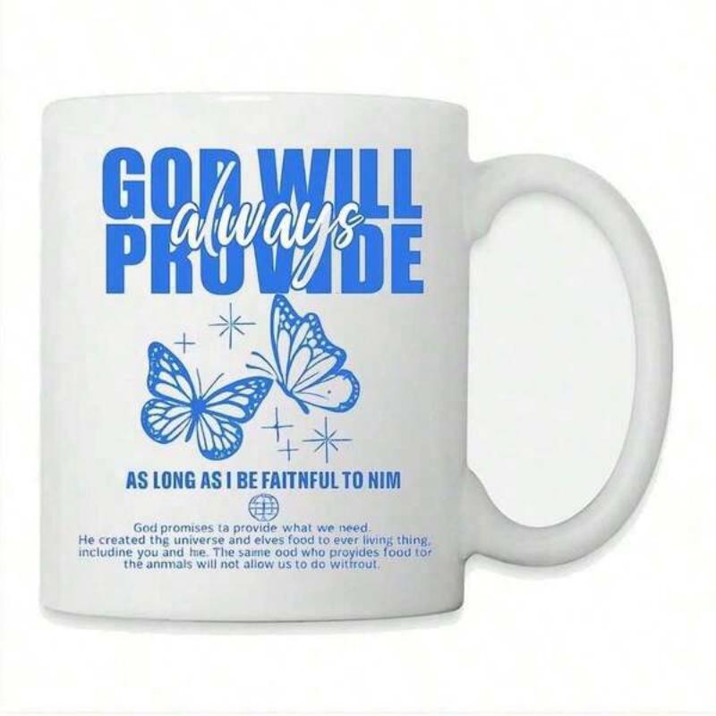 Tailorly White Ceramic 11 oz Mug - God Will Always Provide Two Graceful Blue Butterflies Fluttering Among Tiny Glowing Stars Butterfly