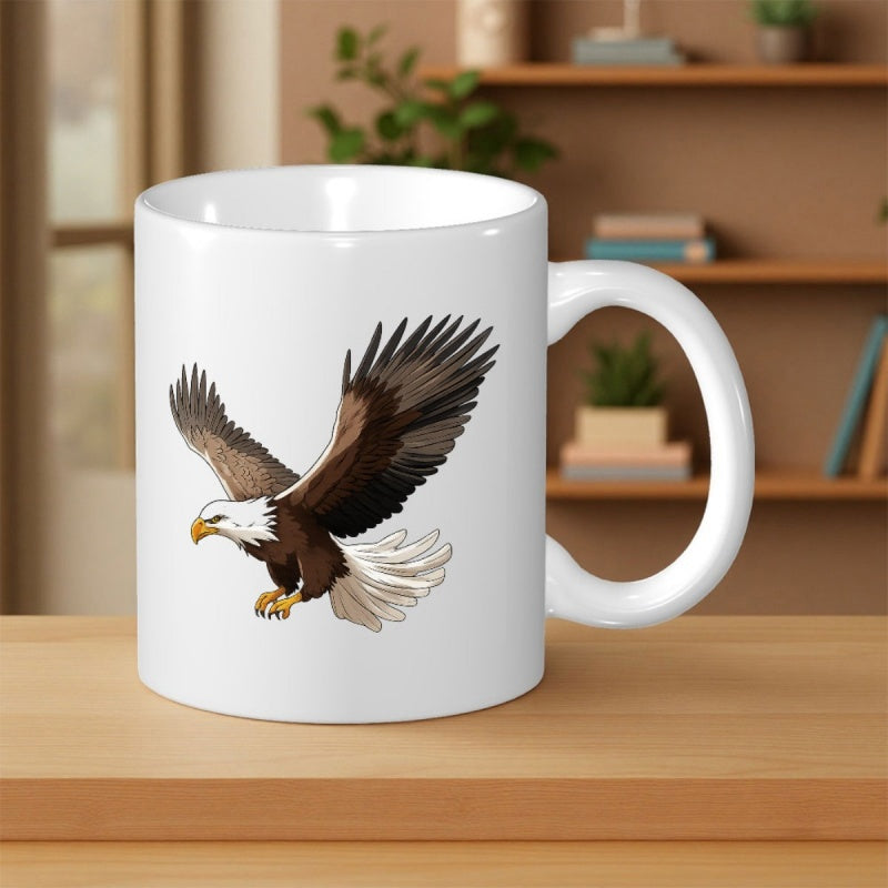 Tailorly White Ceramic 11 oz Mug - Majestic Bald Eagle Soaring Through The Sky With Wings Spread Wide Eagle