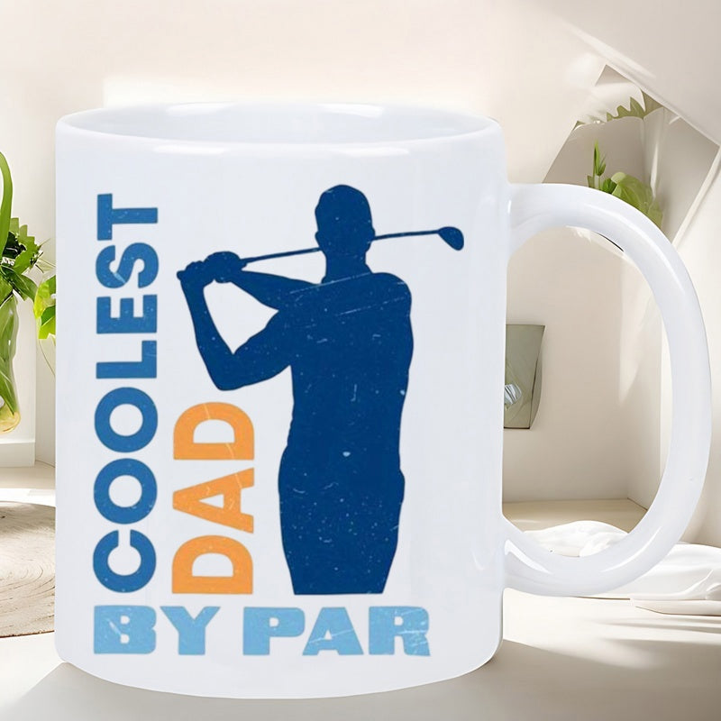 Tailorly White Ceramic 11 oz Mug - Coolest Dad By Par Sporty Male Silhouette Swinging A Professional Golf Club Player