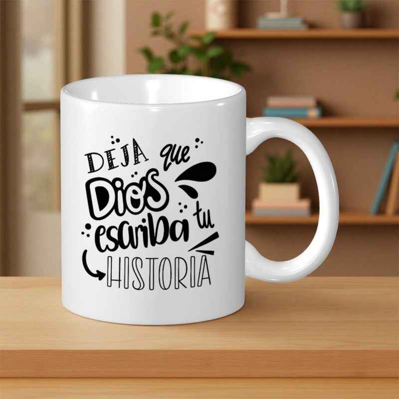 Tailorly White Ceramic 11 oz Mug - Inspirational Artistic Hand Lettering Surrounded By Minimalist Decorative Swashes And Dots Lettering