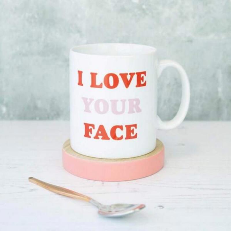 Tailorly White Ceramic 11 oz Mug - I Love Your Face Minimalist White Ceramic Vessel With Bold Typography Sitting On A Round Base Mug