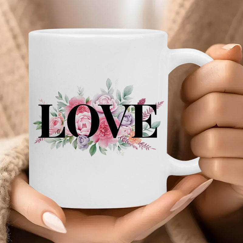 Tailorly White Ceramic 11 oz Mug - Love Elegant Watercolor Pink Roses Nestled Among Lush Soft Green Leaves Mug
