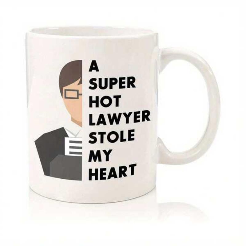 Tailorly White Ceramic 11 oz Mug - A Super Hot Lawyer Stole My Heart Simplified Professional Figure With Classic Eyeglasses Wearing Formal Business Suit Lawyer