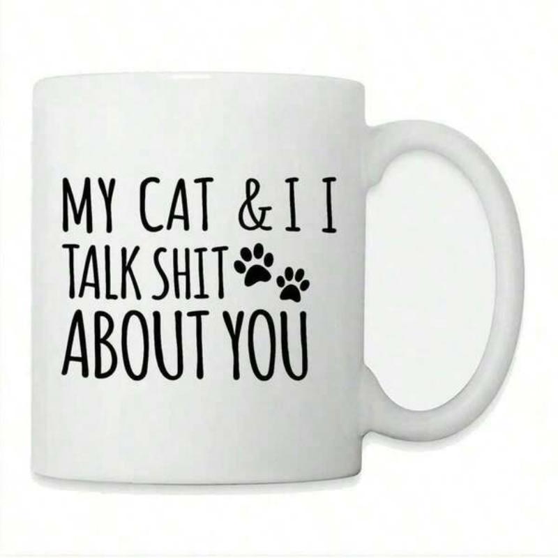 Tailorly White Ceramic 11 oz Mug - My Cat I Talk Shit About You Minimalist Black Animal Footprints Centered On A Clean Ceramic Surface Paw