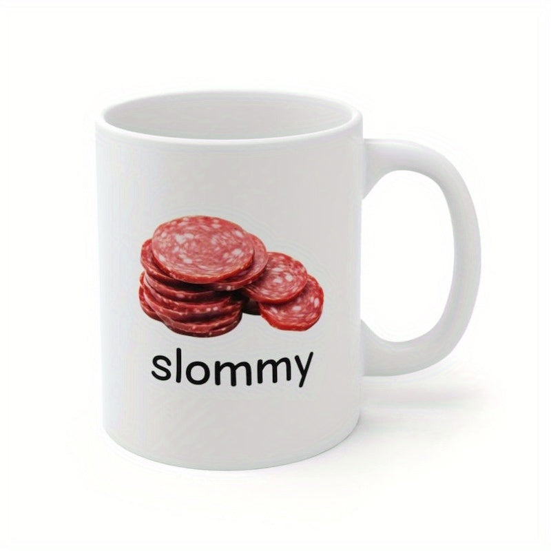 Tailorly White Ceramic 11 oz Mug - Slommy Fresh Red Salami Slices Stacked Carefully In A Realistic Food Pile Salami