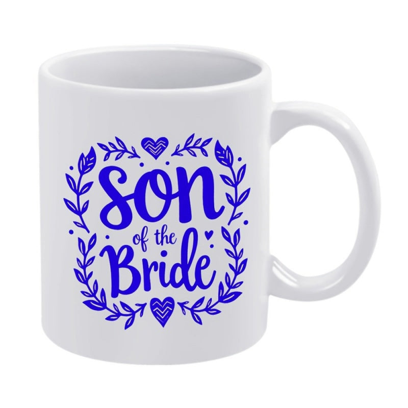 Tailorly White Ceramic 11 oz Mug - Son Of The Bride Delicate Floral Wreath With Decorative Hearts And Intricate Leafy Accents Wreath