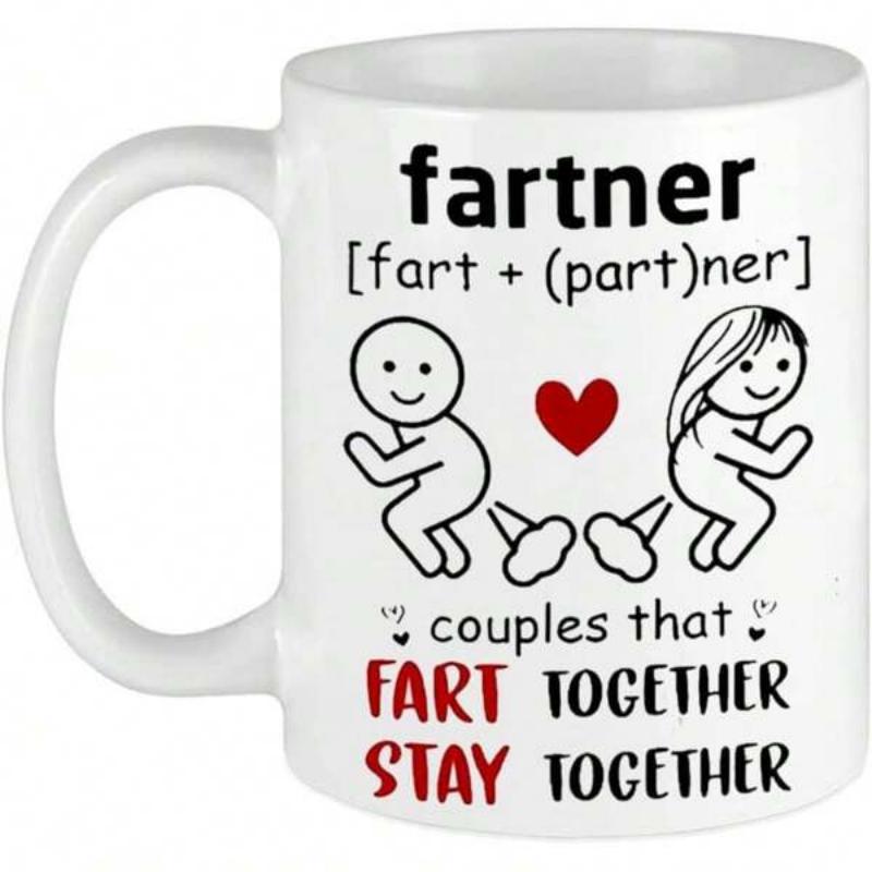 Tailorly White Ceramic 11 oz Mug - Fartner Couples That Fart Together Stay Together Funny Stick Figures With Heart Under Humorous Romantic Quote Couple