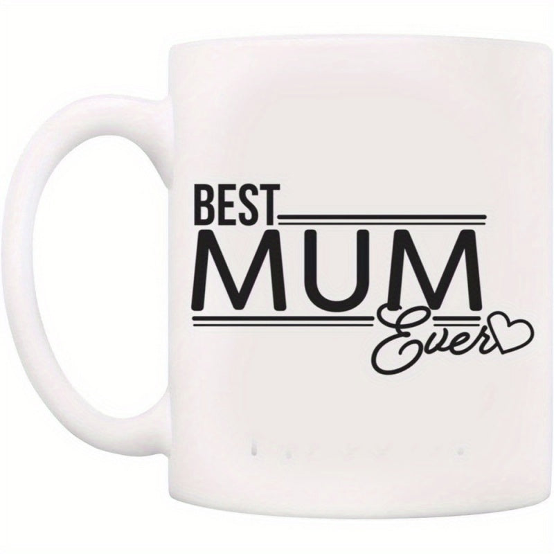 Tailorly White Ceramic 11 oz Mug - Best Mum Ever Minimalist Black Line Art Featuring A Small Delicate Heart Ceramic Mug