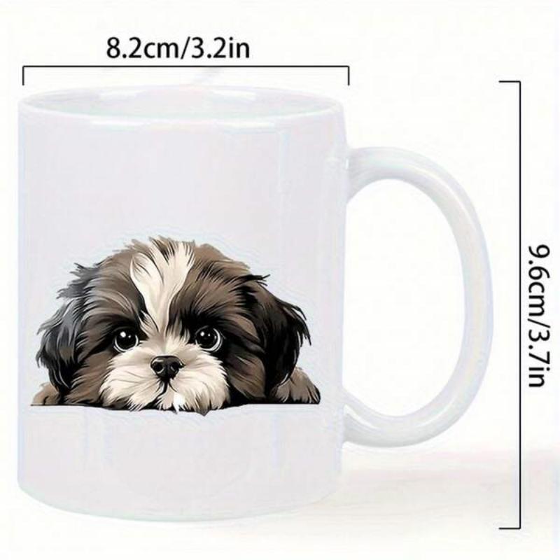 Tailorly White Ceramic 11 oz Mug - Adorable Shih Tzu Peeking Over Edge With Realistic Fur And Big Eyes Puppy