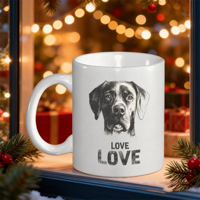 Tailorly White Ceramic 11 oz Mug - Love Love Realistic Hand Drawn Artistic Sketch Of A Loyal Pointer Dog