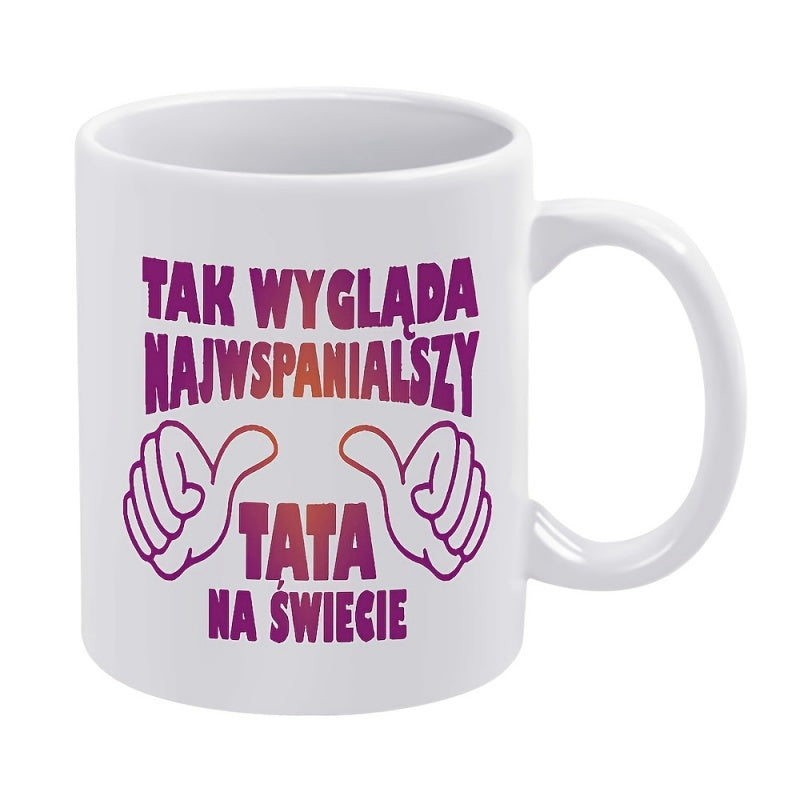 Tailorly White Ceramic 11 oz Mug - Vibrant Gradient Purple Cartoon Hands Pointing To Center Of Artwork Mug