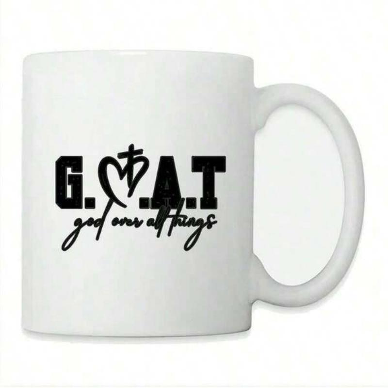Tailorly White Ceramic 11 oz Mug - God Over All Things Bold Graphic Typography Featuring Heart And Cross Symbols In Black Ink Mug