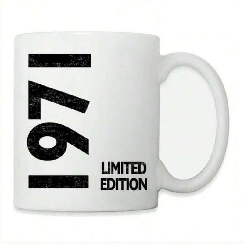 Tailorly White Ceramic 11 oz Mug - 1971 Limited Edition Distressed Vintage Style Black Vertical Numbers On A Clean Surface Mug