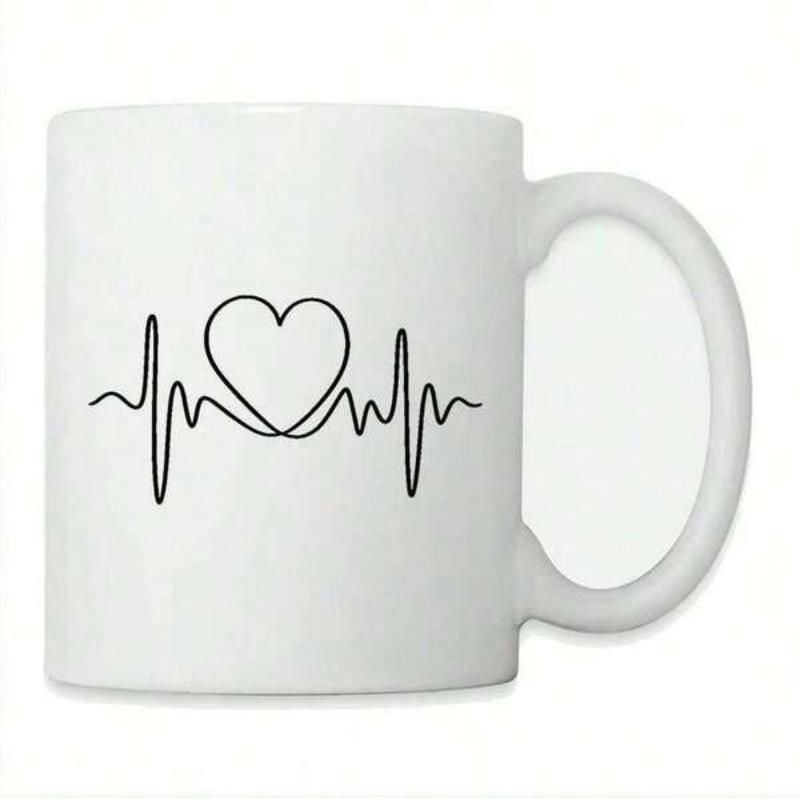 Tailorly White Ceramic 11 oz Mug - Minimalist Metal Line Art Featuring A Rhythmic Pulse Of Life Heartbeat
