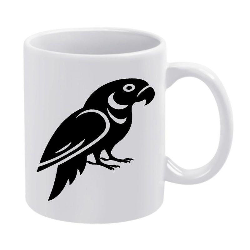 Tailorly White Ceramic 11 oz Mug - Elegant Minimalist Black Bird Silhouette Design With Sleek Geometric Curves Parrot