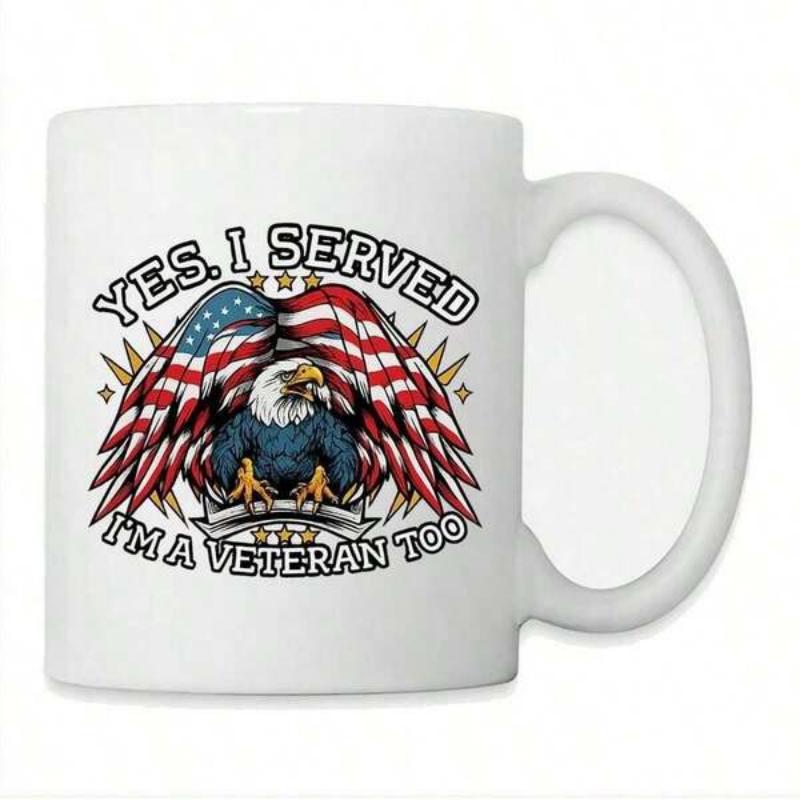 Tailorly White Ceramic 11 oz Mug - Yes I Served I'm A Veteran Too Patriotic American Flag Wings Spreading Behind A Proud Majestic Bald Eagle