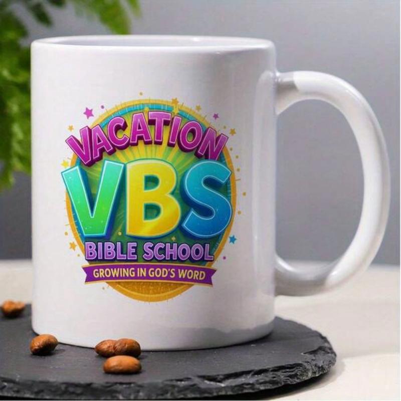 Tailorly White Ceramic 11 oz Mug - Vacation VBS Bible School Growing In Gods Word Vibrant Stylized Typography Surrounded By Stars And Sunbeams Mug