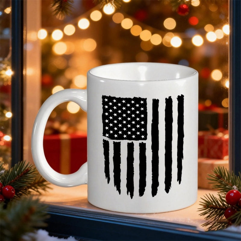 Tailorly White Ceramic 11 oz Mug - Distressed Vertical American Stars And Stripes Patriotic National Symbol Flag