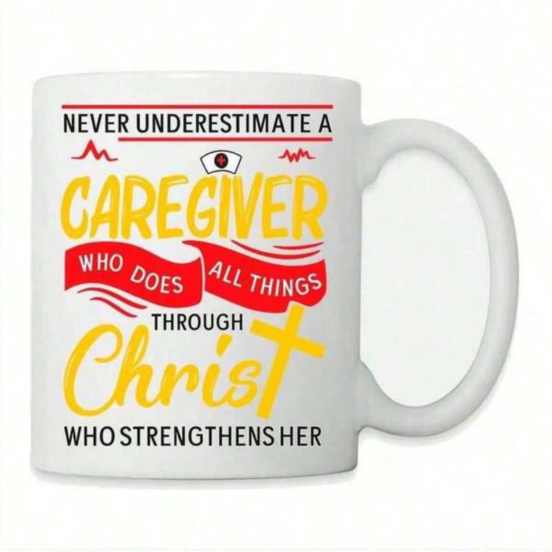 Tailorly White Ceramic 11 oz Mug - Never Underestimate A Caregiver Who Does All Things Through Christ Who Strengthens Her Heartbeat Line Medical Nursing Icon With