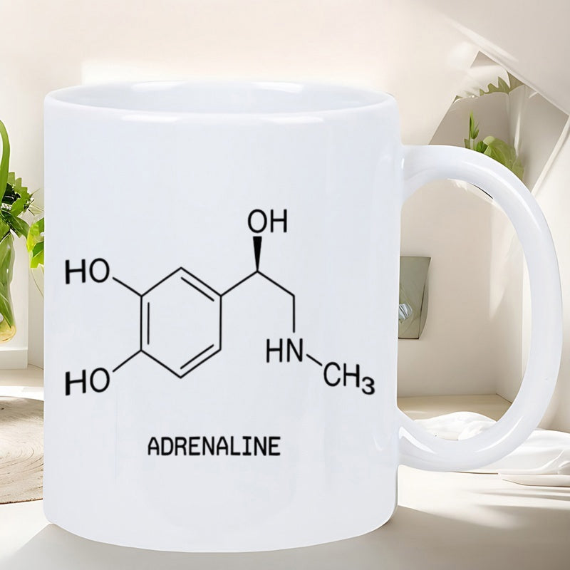 Tailorly White Ceramic 11 oz Mug - Adrenaline Scientific Chemical Line Art Drawing Of A Molecular Structure Molecule