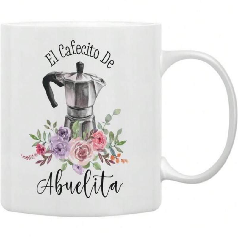 Tailorly White Ceramic 11 oz Mug - Vintage Metal Espresso Maker Resting On Blooming Watercolor Floral Roses Moka Pot