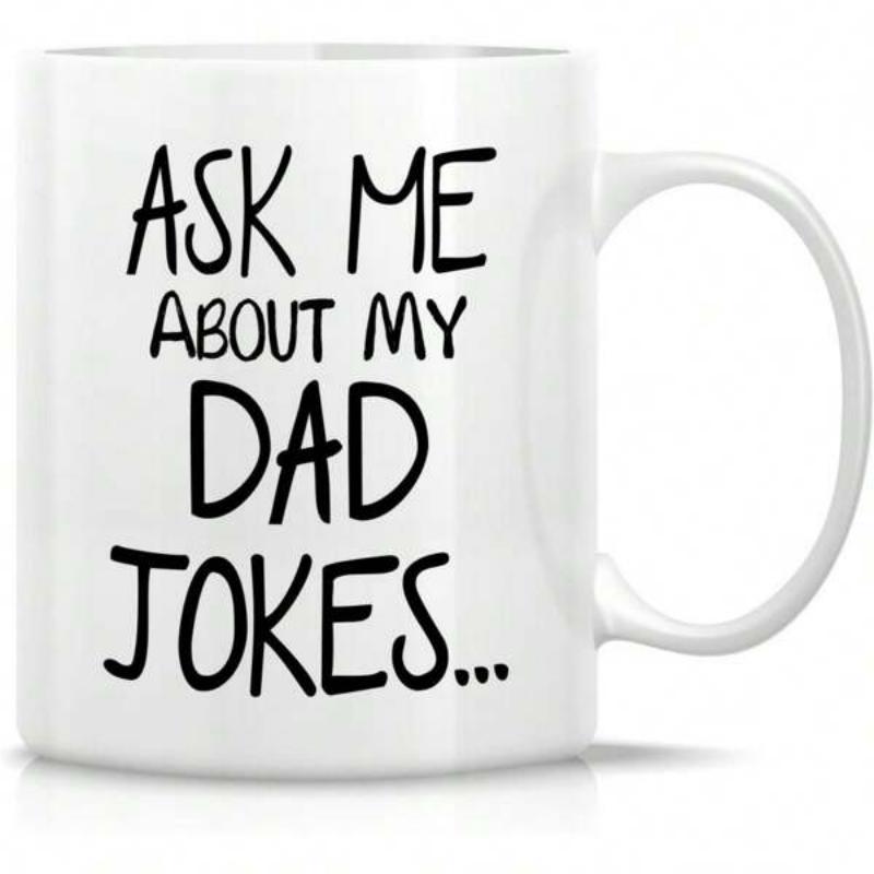 Tailorly White Ceramic 11 oz Mug - Ask Me About My Dad Jokes Playful Hand Drawn Style Bold Typography Featuring Humorous Slogan Lettering