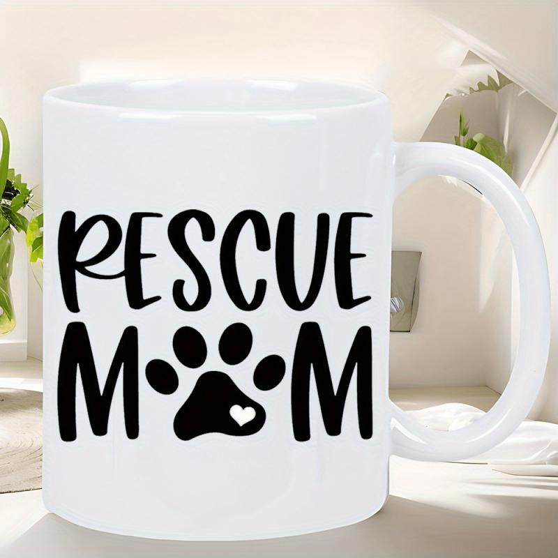 Tailorly White Ceramic 11 oz Mug - Rescue Mom Pet Loving Silhouette With Delicate Heart Detail Within Artistic Animal Footprint Paw Print