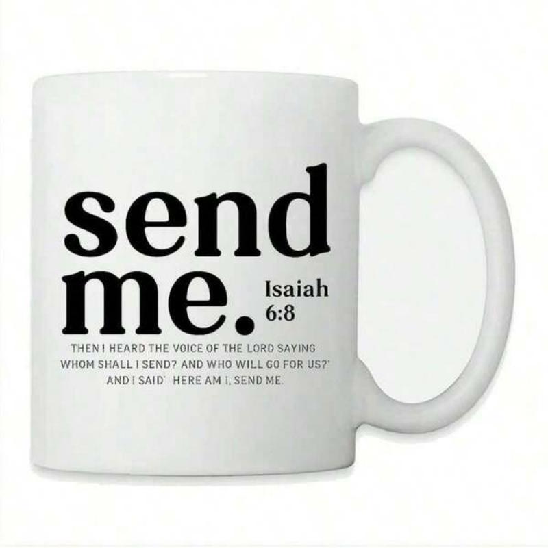 Tailorly White Ceramic 11 oz Mug - Send Me Isaiah Bold Minimalist Black Serif Typography Centered On A Smooth White Surface Mug