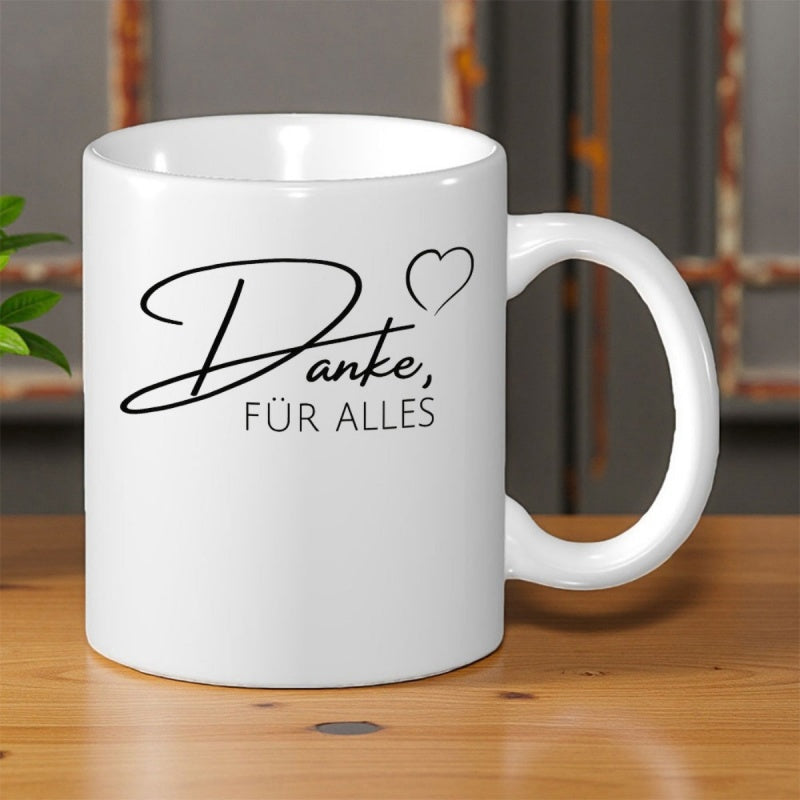 Tailorly White Ceramic 11 oz Mug - Minimalist Black Ink Hand Drawn Line Style With Floating Elegant Heart
