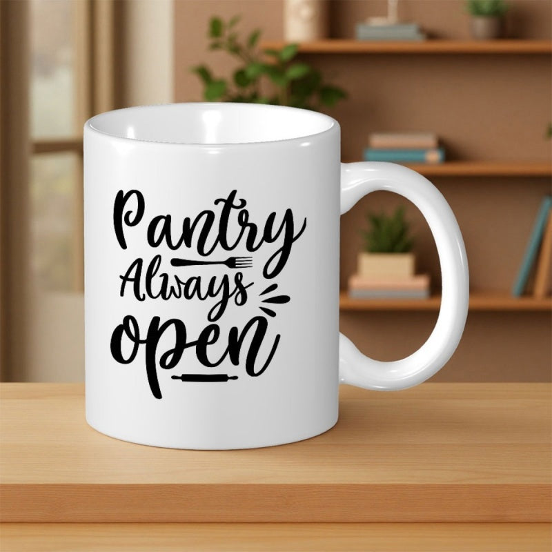 Tailorly White Ceramic 11 oz Mug - Pantry Always Open Simple With Minimalist Kitchen Utensils Decoration Mug