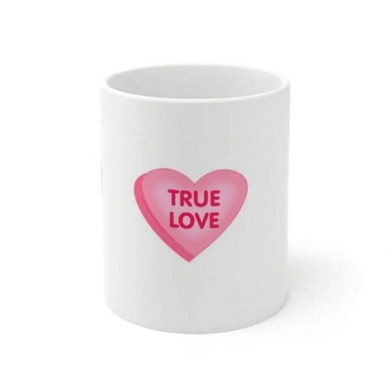 Tailorly White Ceramic 11 oz Mug - True Love Radiant Pink Conversation Candy Design Expressing Soft Romantic Sweet Devotion Heart