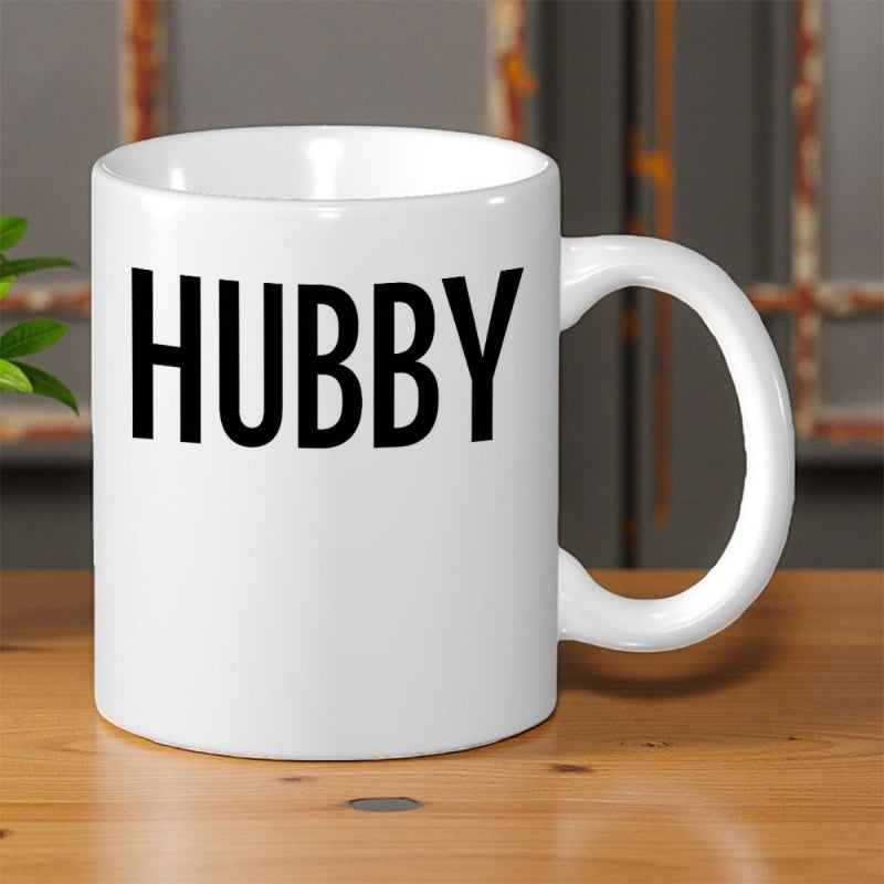 Tailorly White Ceramic 11 oz Mug - Hubby Elegant Pure White Ceramic Kitchenware Sitting Upon A Rustic Wooden Surface Mug