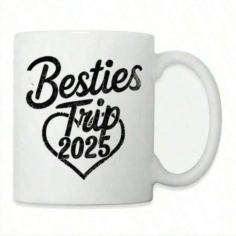 Tailorly White Ceramic 11 oz Mug - Besties Trip 2025 Elegant Featuring Black Distressed Typography Inside Minimalist Heart Mug