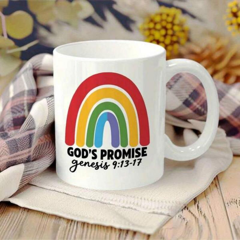 Tailorly White Ceramic 11 oz Mug - Gods Promise Genesis 9 13 17 Vibrant Colorful Arches Spanning Across A Bright Peaceful Sky Rainbow