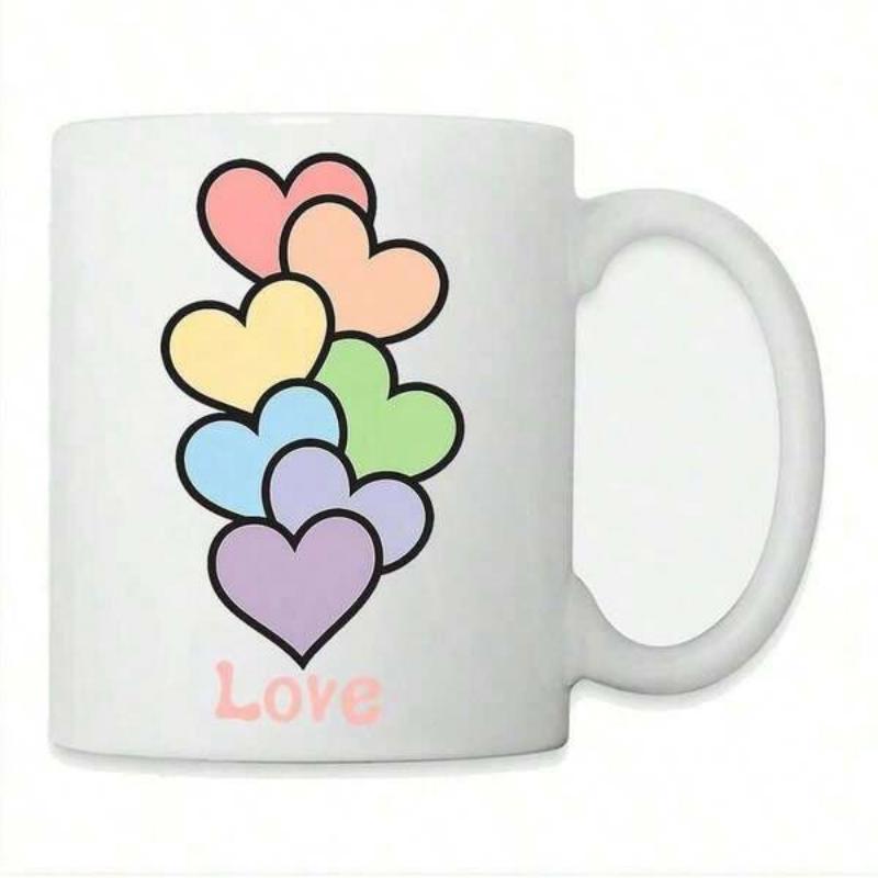 Tailorly White Ceramic 11 oz Mug - Love Elegant Stack Of Pastel Colored Hearts Arranged In A Vertical Column Heart