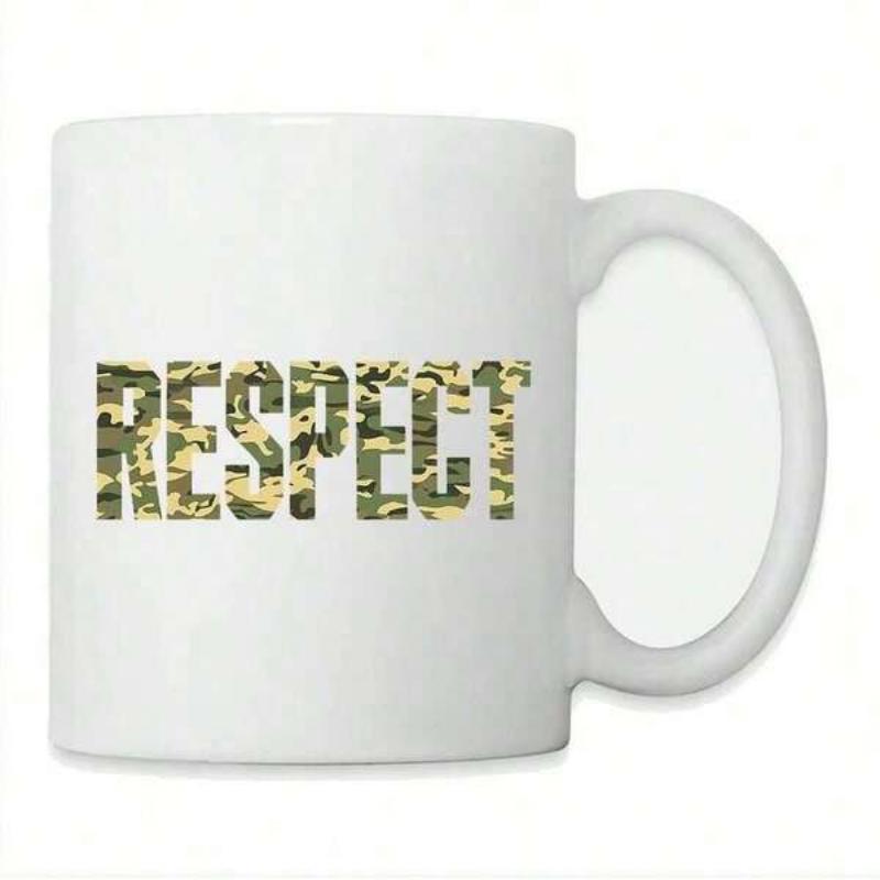Tailorly White Ceramic 11 oz Mug - Respect Bold Military Camouflage Pattern Inside Capital Letters Ceramic Mug
