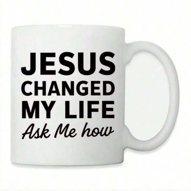 Tailorly White Ceramic 11 oz Mug - Jesus Changed My Life Ask Me How Minimalist Bold Black Typography Printed On Polished White Smooth Ceramic Mug