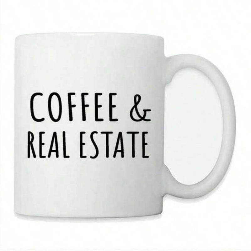 Tailorly White Ceramic 11 oz Mug - Coffee Real Estate Minimalist White Ceramic Vessel With Clean Modern Professional Block Typography Mug