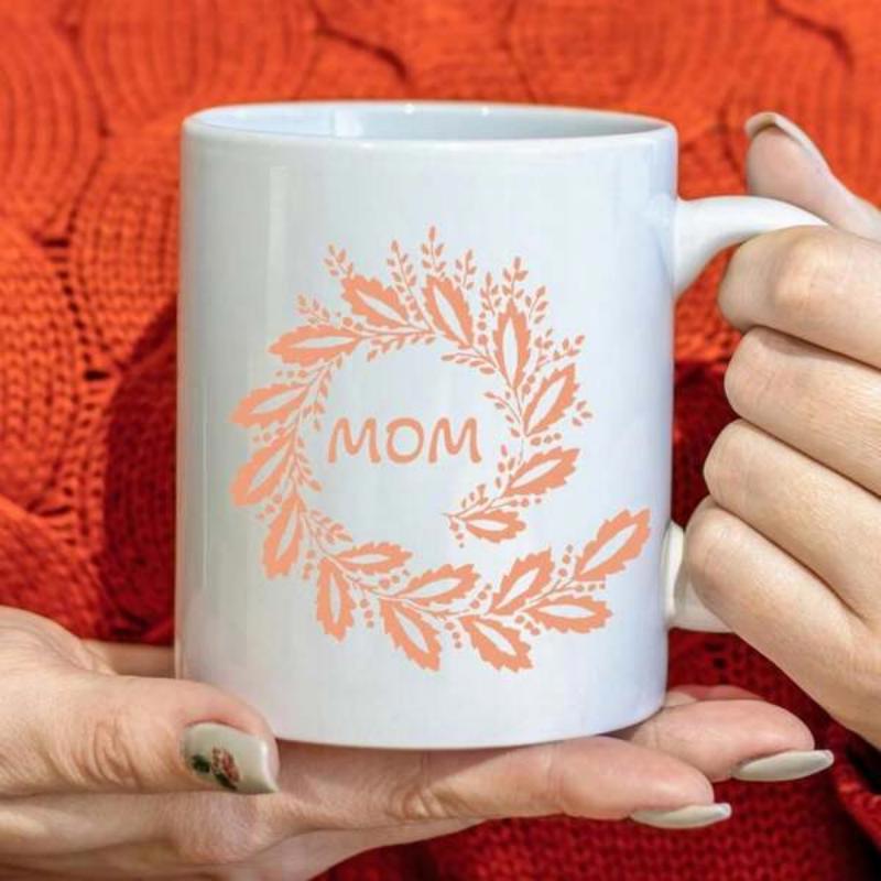 Tailorly White Ceramic 11 oz Mug - Mom Elegant Orange Leaf Wreath Arranged In A Circular Pattern Mug