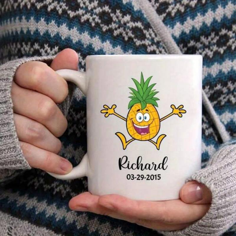 Tailorly White Ceramic 11 oz Mug - Richard Joyful Golden Tropical Fruit Dancing Under Bright Sunlit Skies Pineapple